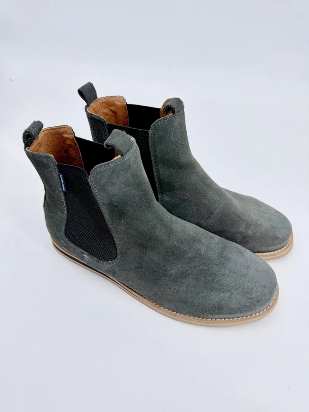 HARI MARI Odessa Waxed Suede Chelsea Boots Gray Sage